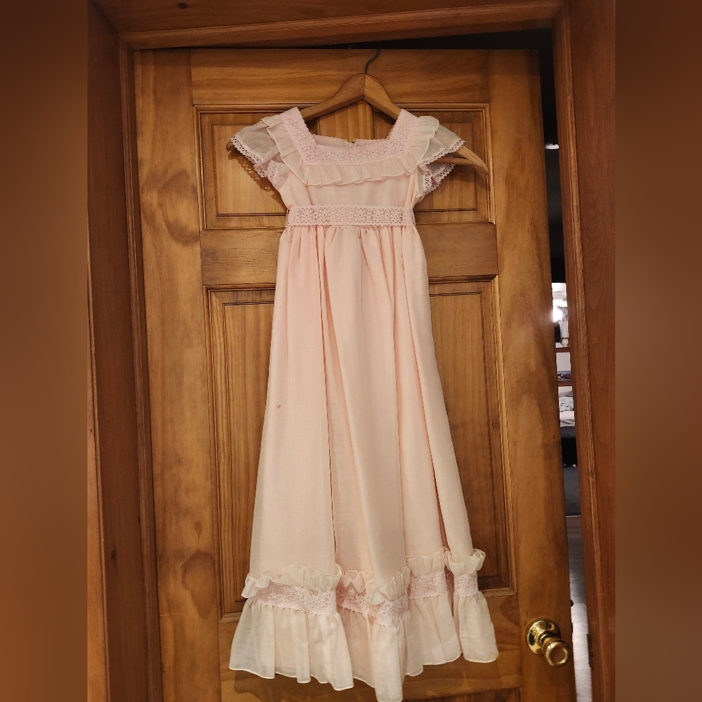 Vintage Pale Pink Lace Trimmed Child's Dress/ Early 1980's